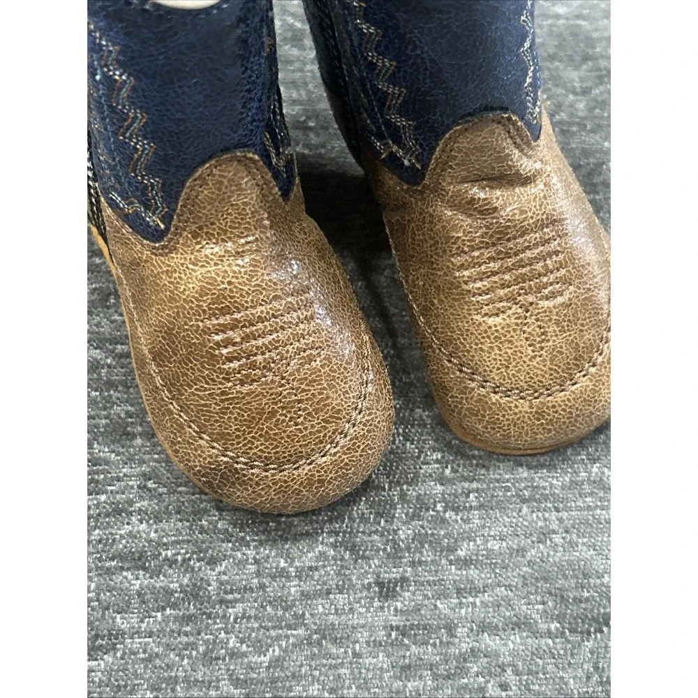 Old West Infant Baby Cowboy Boots Blue Brown Western Shoes Unisex Size‎ 3